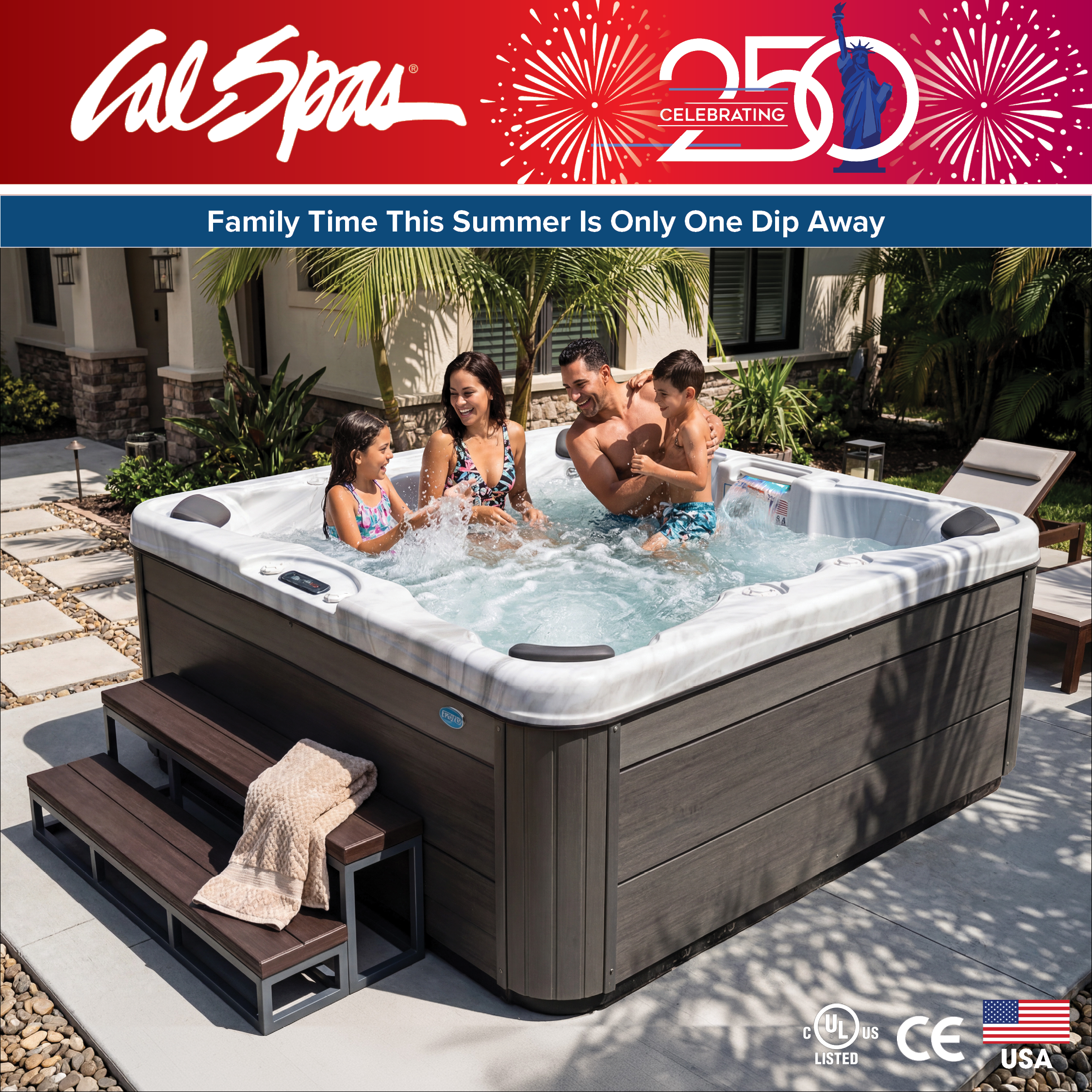 Calspas hot tub being used in a family setting - Rosemead